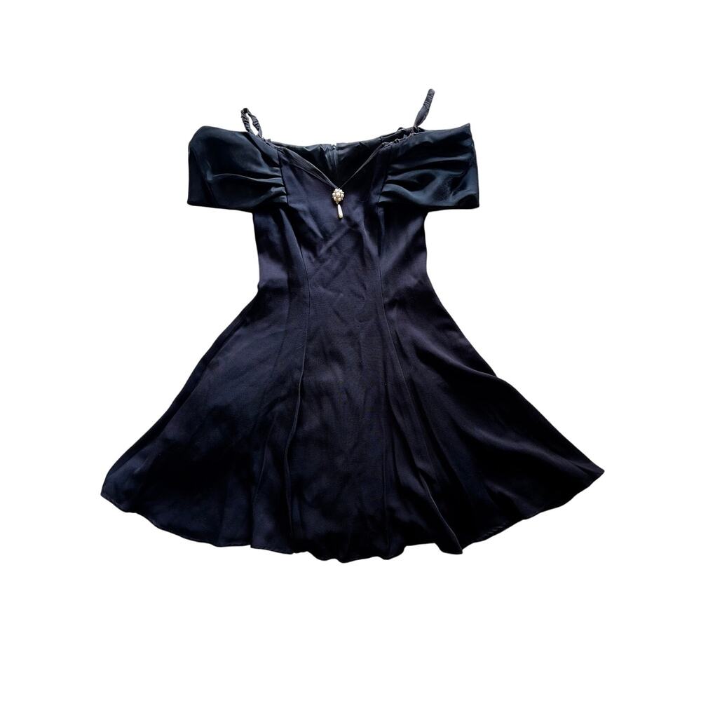 Vintage 80s Scarlett Nite Cocktail Off The Shoulder Fit and Flare Dress Sz 4